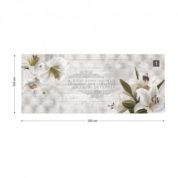 Vintage Chic Flowers Wood Planks French Script Photo Wallpaper Wall Mural