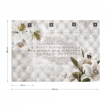 Vintage Chic Flowers Wood Planks French Script Photo Wallpaper Wall Mural