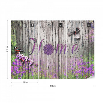 Vintage Wood Planks Design Lavender "Home" Photo Wallpaper Wall Mural