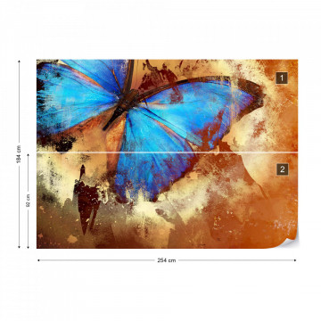Butterfly Abstract Painting Blue Orange Photo Wallpaper Wall Mural