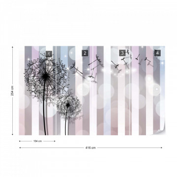 Dandelions Modern Design Stripes Bokeh Photo Wallpaper Wall Mural