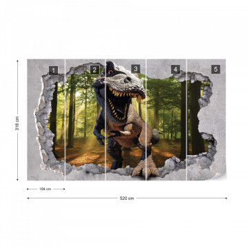 Dinosaur 3D Jumping Out Of Hole In Wall Photo Wallpaper Wall Mural