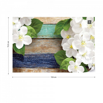 Flowers On Painted Wood Plank Texture Photo Wallpaper Wall Mural