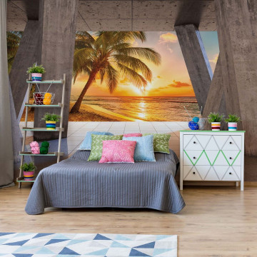 Sunset Tropical Beach 3D Modern View Concrete Photo Wallpaper Wall Mural