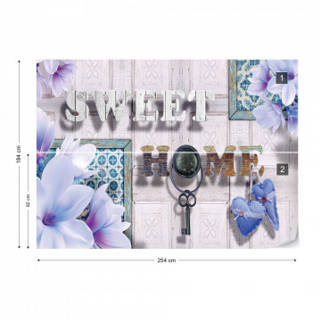 Sweet Home Flowers Vintage Design Blue Photo Wallpaper Wall Mural