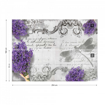 Vintage Lavender And Dragonfly Design Photo Wallpaper Wall Mural