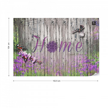 Vintage Wood Planks Design Lavender "Home" Photo Wallpaper Wall Mural