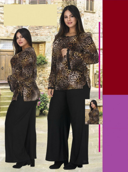 Compleu dama bluza Animal Print si pantaloni negri -