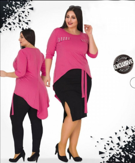 Set 3 piese - bluza roz, fusta neagra si pantalon negri SD001