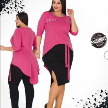 Set 3 piese - bluza roz, fusta neagra si pantalon negri SD001