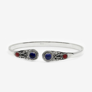 Brațară de argint cu lapis lazuli și coral Amaty