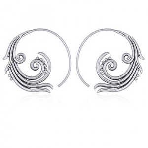 Cercei de argint patinat Flower Wave