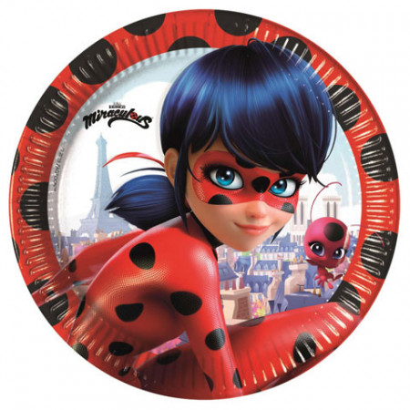Set 8 farfurii de unica folosinta 20 cm Buburuza Miraculous