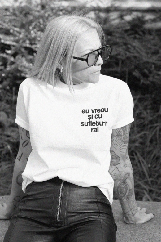 tricou unisex alb "eu vreau și cu sufletu-n rai"