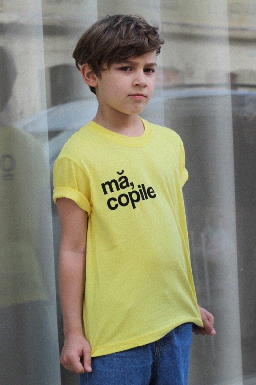 tricou unisex pentru copii galben "ma, copile"