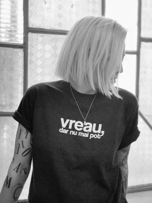 tricou unisex "vreau, dar nu mai pot" negru