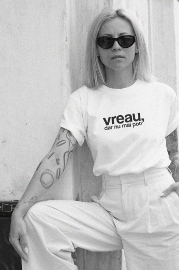 tricou unisex alb "vreau, dar nu mai pot"