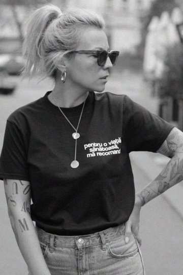 tricou unisex negru "pentru o viata sanatoasa, ma recomand"