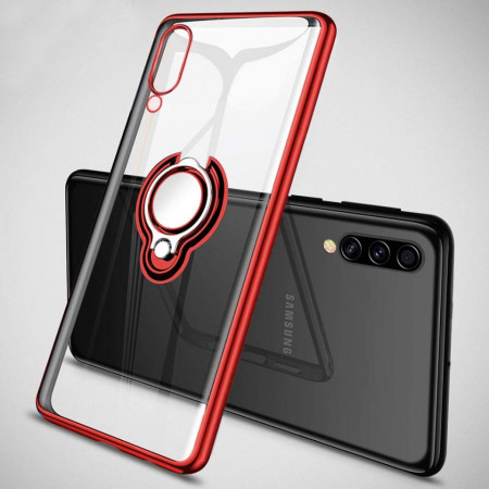 Husa Samsung Galaxy A50 | A50s | A30s din Silicon Transparenta cu Inel Rotativ Contur si Margini Rosii