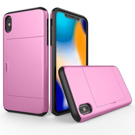 Husa iPhone X sau XS Roz Antisoc Cu Buzunar Pentru Card