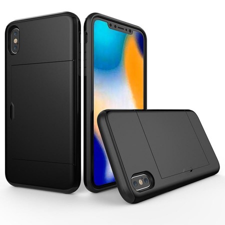 Husa iPhone X sau XS Neagra Antisoc Cu Buzunar Pentru Card