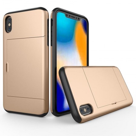 Husa iPhone XS Max Gold Antisoc Cu Buzunar Pentru Card