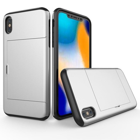 Husa iPhone XS Max Argintie Antisoc Cu Buzunar Pentru Card