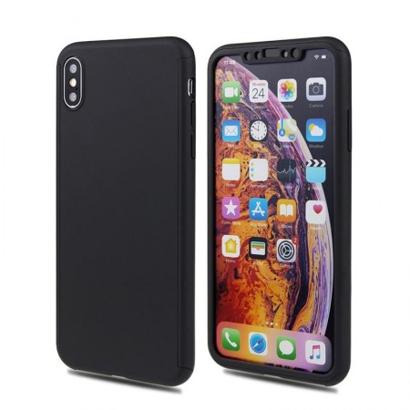 Husa iPhone XS Max 360° Neagra Premium Ultra Slim Cu Folie de Sticla