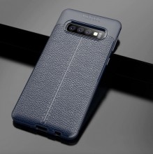 Husa Samsung Galaxy S10 PLUS Bleumarin din TPU cu Design de Tip Piele