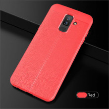 Husa Samsung A6 PLUS (2018) - Husa Rosie din TPU cu Design de Tip Piele
