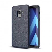 Husa Samsung Galaxy A8 PLUS Bleumarin din TPU cu Design de Tip Piele