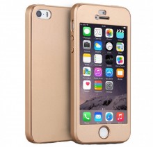 Husa iPhone 5 si 5S SE Gold 360° Matte Premium Ultra Slim cu Folie de Sticla