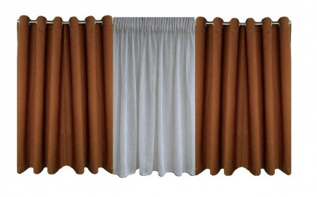 Set complet pentru fereastra DRAPERIE CATIFEA V12 CU INELE INOX + PERDEA AYCA ECRU