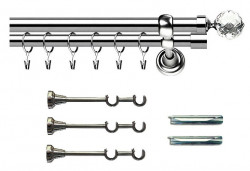Set complet pentru fereastra Galerie Kula Crystal 19/19 - inox + Perdea 1008-V03 krem + Draperie CATIFEA V06 - inele capse inox