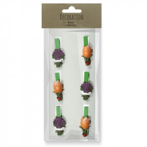 Cleste lemn verde 4,5cm decor flori rasina 2,8x/3cm 6/set DD61452