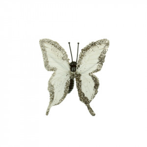 Fluture hartie alb cu sclipici auriu si clips model-2 5,5cm DD56480