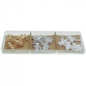 Inger rasina alb/auriu/argitiu cu trompeta si adeziv 3,2x2,8x1cm 12/set DD59765