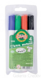 Marker textile 4 culori varf 2,5mm 4/set Koh-I-Noor K3205-04