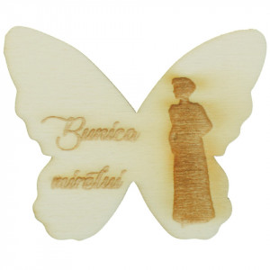 Marturie nunta fluture placaj gravat -Bunica mirelui-4,5x5,5cm