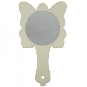 Oglinda placaj rotunda pe suport forma fluture cu maner 14cm