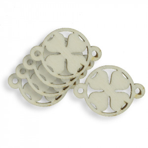 Pandantiv link trifoi placaj natur decupat 2x2,6cm 5/set