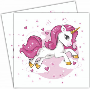 Servetel Unicorn si inimioare roz 33x33cm 2/set SDOG-030501