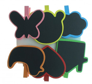 Tablita neagra forme diferite cu cleste lemn multicolor 5cm 6/set 351501