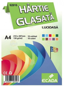 Hartie glasata lucioasa 10 culori A4 10 file/set Ecada 62910