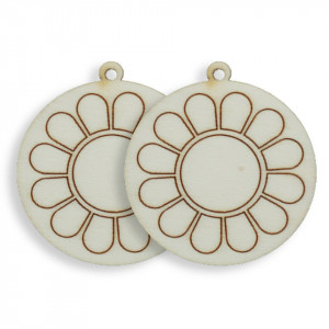 Disc placaj natur pirogravat floare 12 petale, cu agatatoare 4cm 2/set