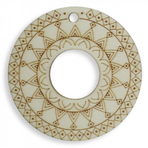 Mandala placaj natur pirogravat cu mijloc decupat M9 8cm