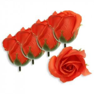 Trandafir din sapun rosu vermilion 5cm cu tija din plastic 5/set