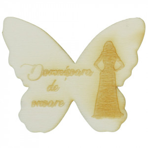 Marturie nunta fluture placaj gravat -Domnisoara de onoare-4,5x5,5cm