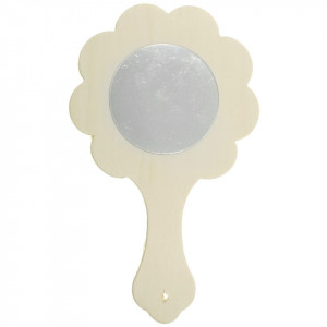 Oglinda placaj rotunda forma floare cu maner 12x20cm