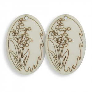 Oval placaj natur gravat model lacramioare, cu gaura 2,6x4cm 2/set